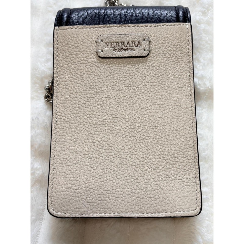 Vtg.  Brighton Ferrara crossbody and phone organizer black and cream chain strap - Picture 8 of 11